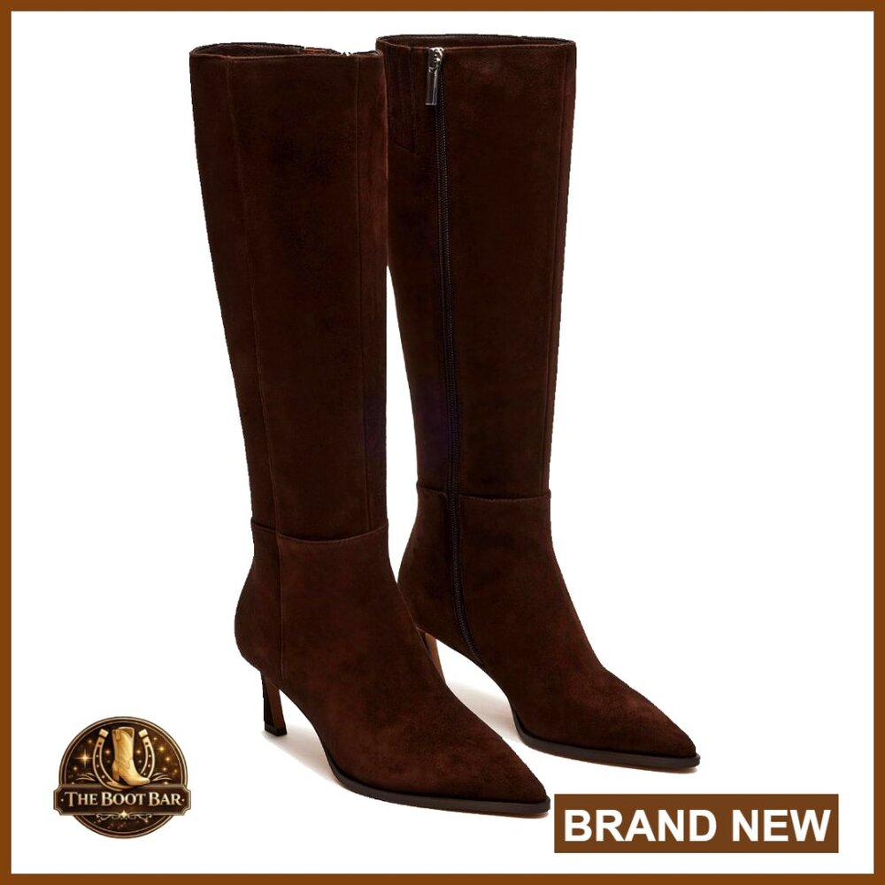 Kitten Heel Knee High Boots Pointed Toe Side Zipper Tall Leather Elegant Dress